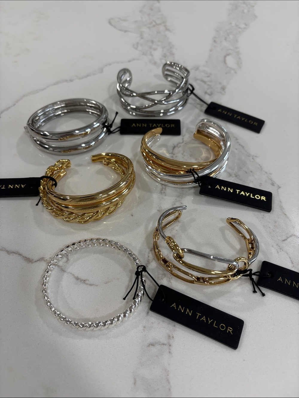 Ann Taylor Gold and Silver Mixed-Metal Cuff Bangle Bracelet Set